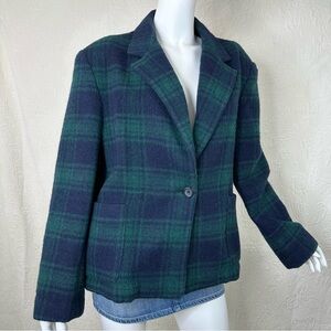 Hunters Run RARE VTG Alpaca Blend Green & Navy Blue Plaid Blazer